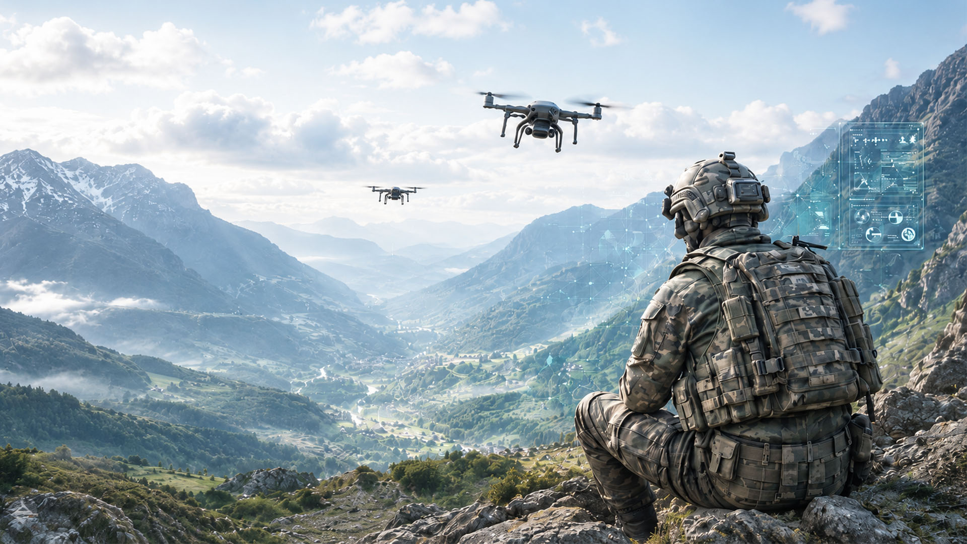 Cinematic military technology concept landscape for Squaddies